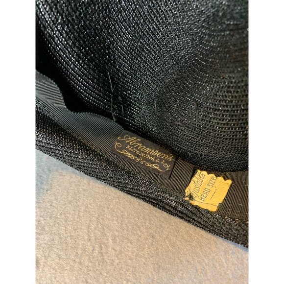 Abramson's Ladies Black Hat with Silk Flower and Velvet Button Vintage - Picture 6 of 10